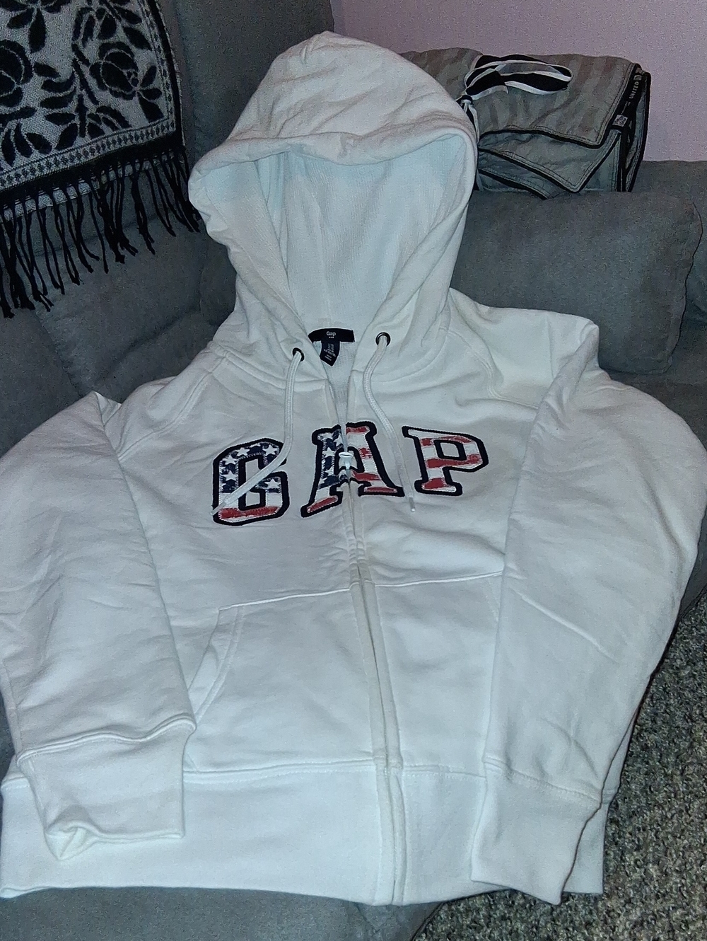 GAP White Hoodie with Stars & Stripes Lettering